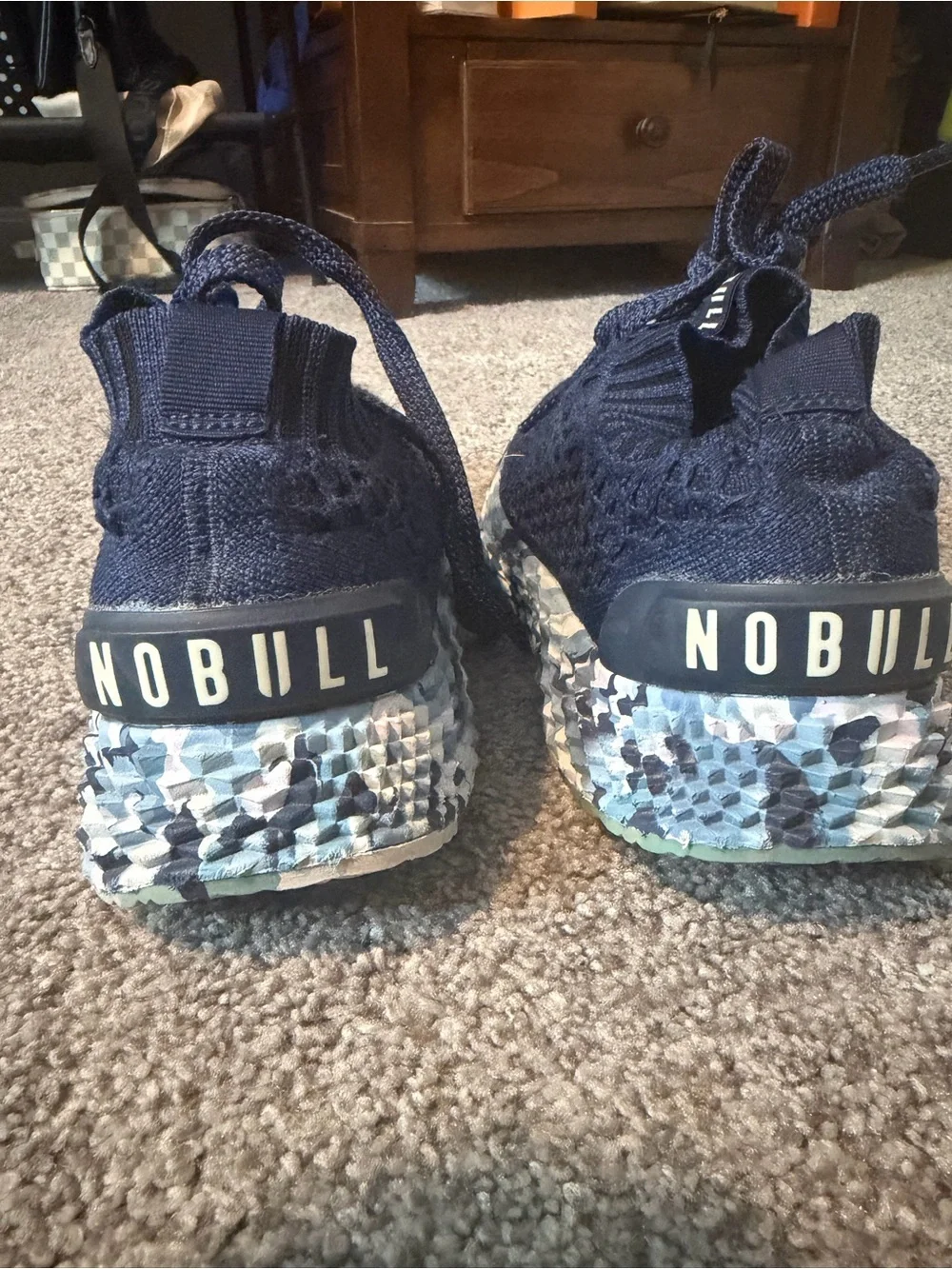 Navy blue NO BULL with multi colored soles